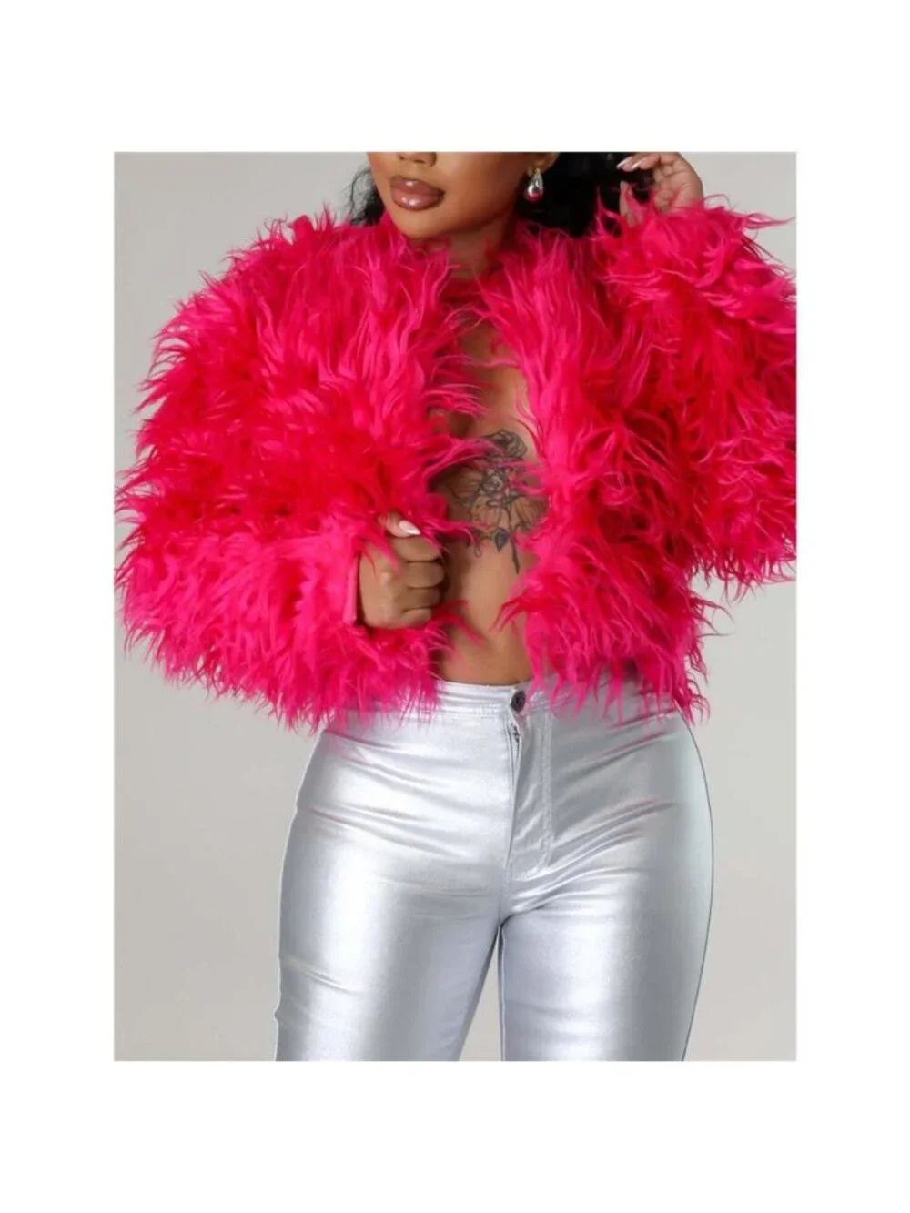 Faux Fur Open Front Cropped Outerwear